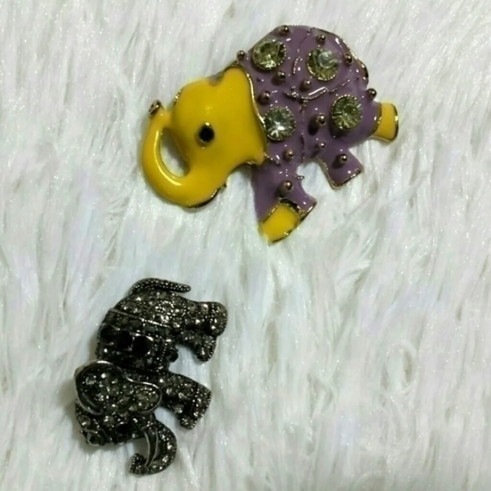 Vintage Lucky Jeweled Elephant Brooches Set